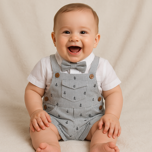 Little Gents Baby Boys Dungaree & Bodysuit Shirt With Bow Tie