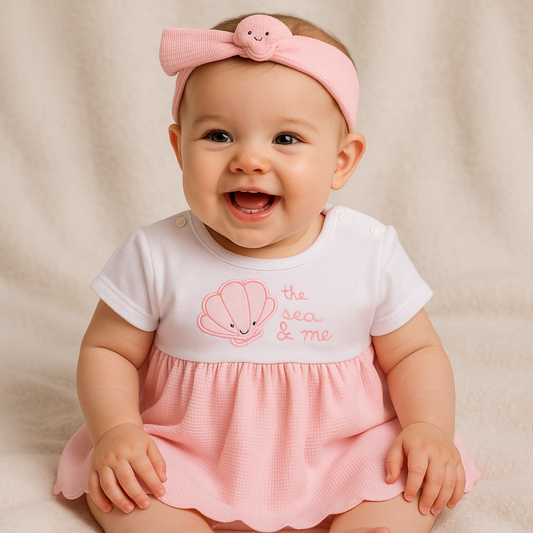 Rock A Bye Baby: Baby Girls Waffle Fabric Dress & Headband Set